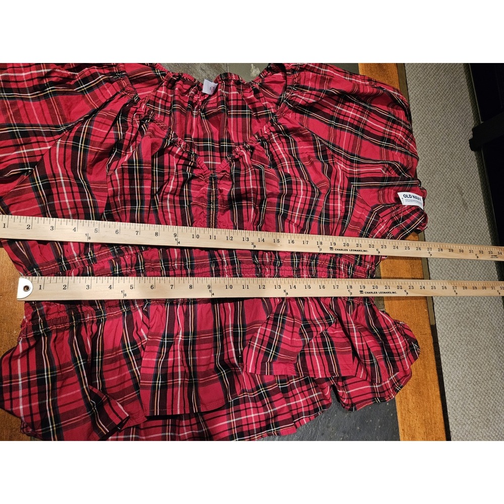 Old Navy Womens Red Plaid Top Sz 2xl Milkmaid Festive Holiday Christmas - Picture 12 of 14